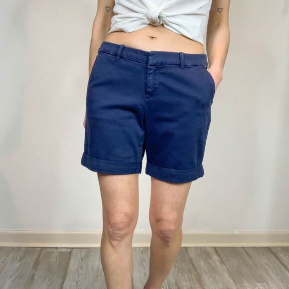 JOIE navy bermuda shorts cuffed hem seam stripe mid rise 6.5" inseam 2417 - Picture 4 of 9
